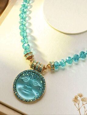 Kirks Folly Crystal Moon Face Necklace